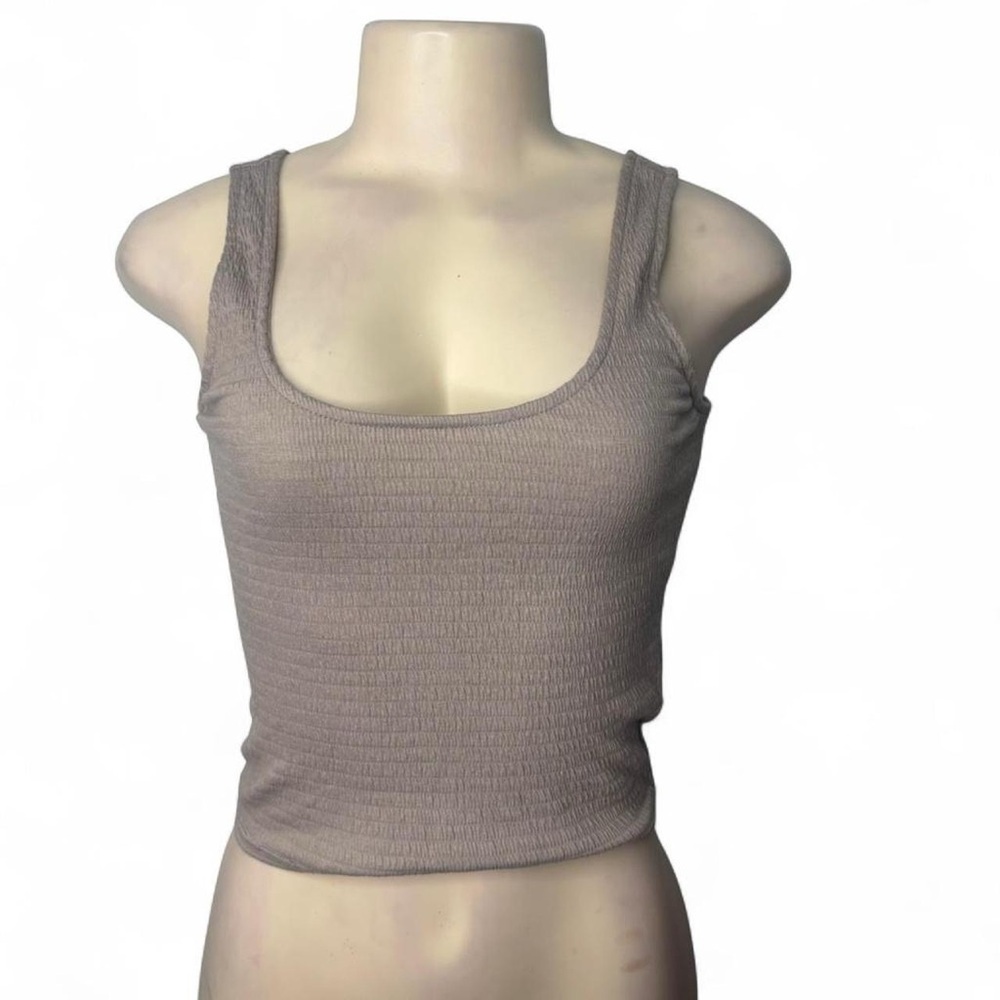 Ribbed Square Neck Tank Top - Taupe